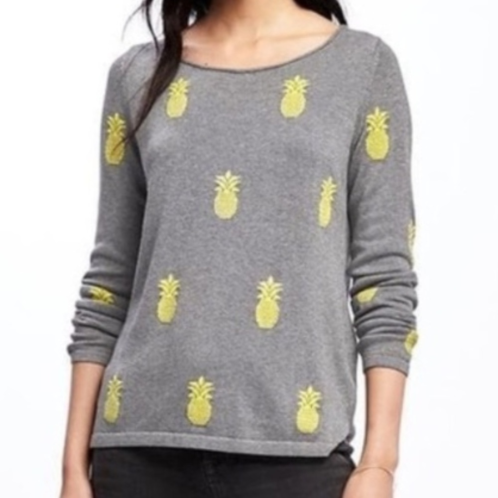 Old Navy grey and pineapple scoop neck sweater Sz
